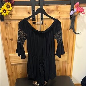 Blush Black Lace Sleeve Romper